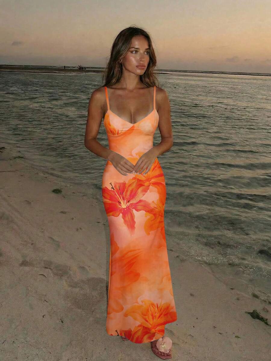 SOLARA - Floral Bodycon Maxi Dress