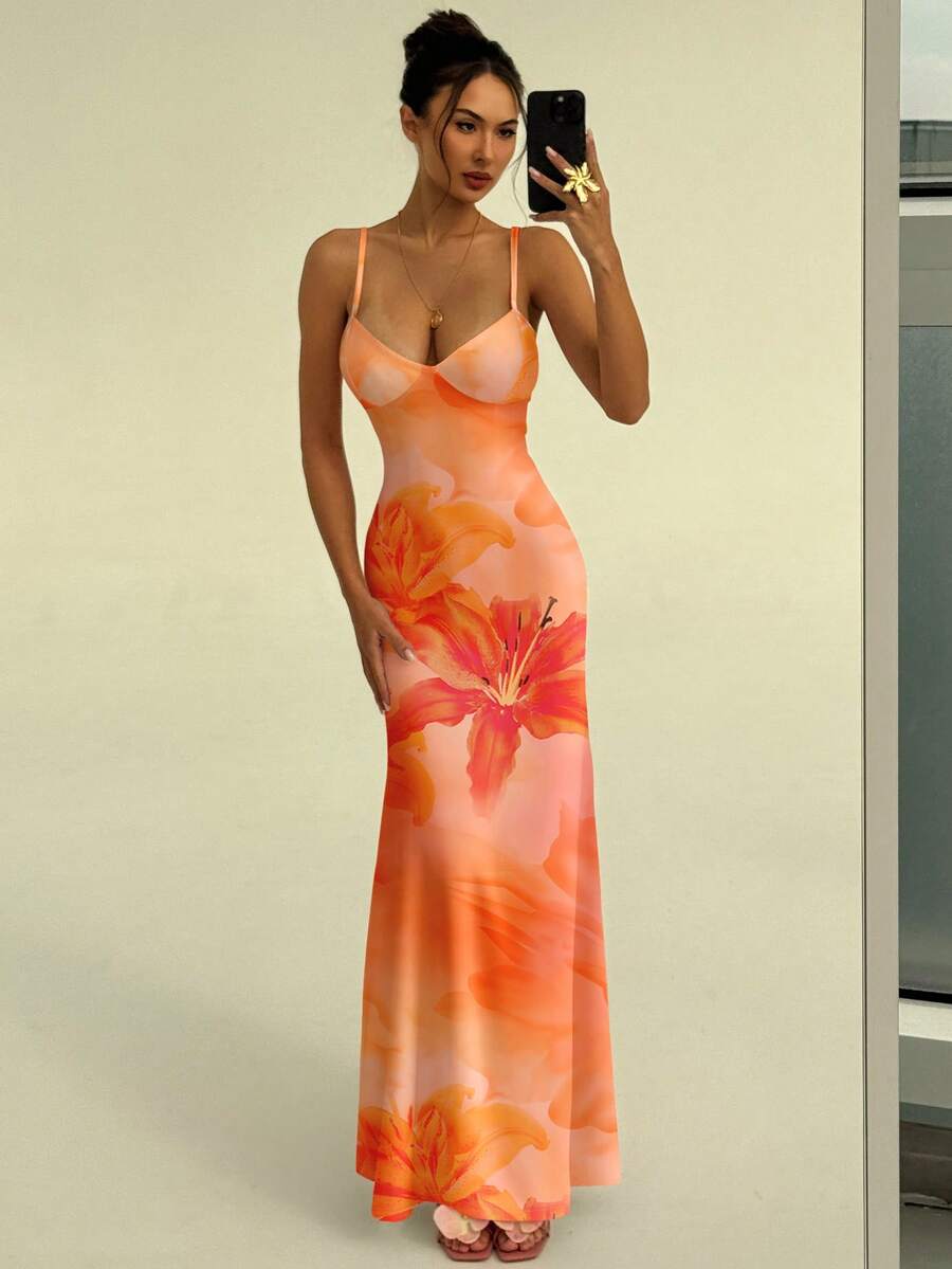 SOLARA - Floral Bodycon Maxi Dress