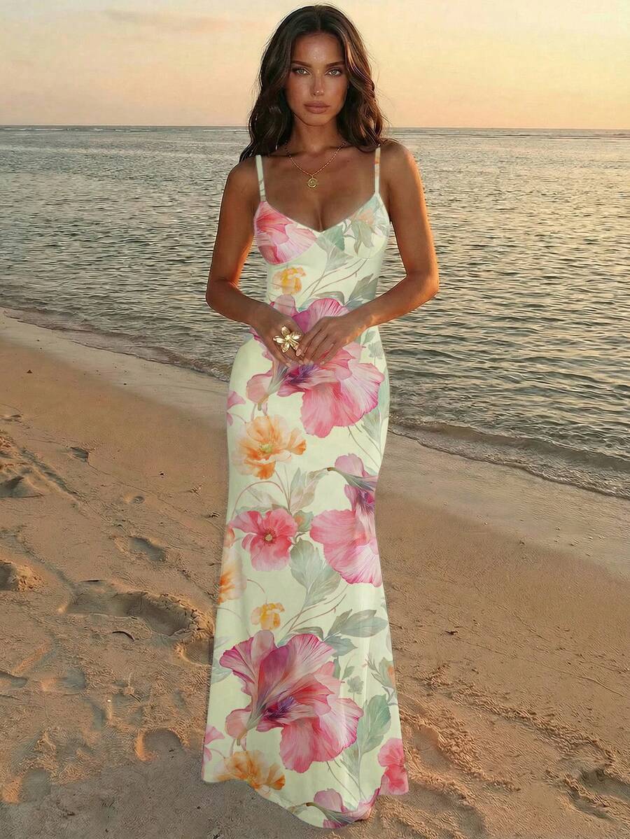 SOLARA - Floral Bodycon Maxi Dress