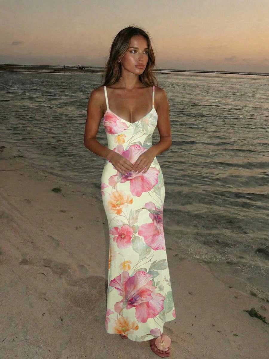 SOLARA - Floral Bodycon Maxi Dress
