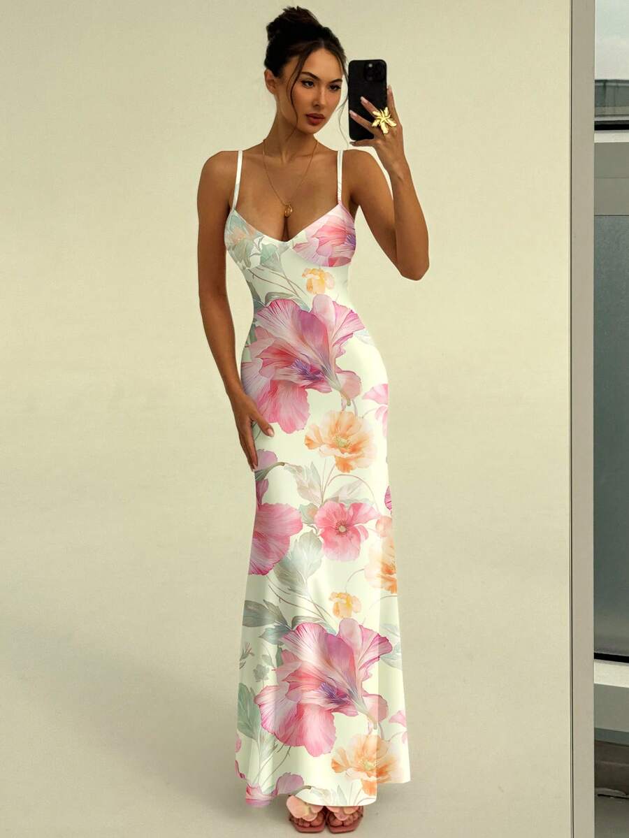 SOLARA - Floral Bodycon Maxi Dress