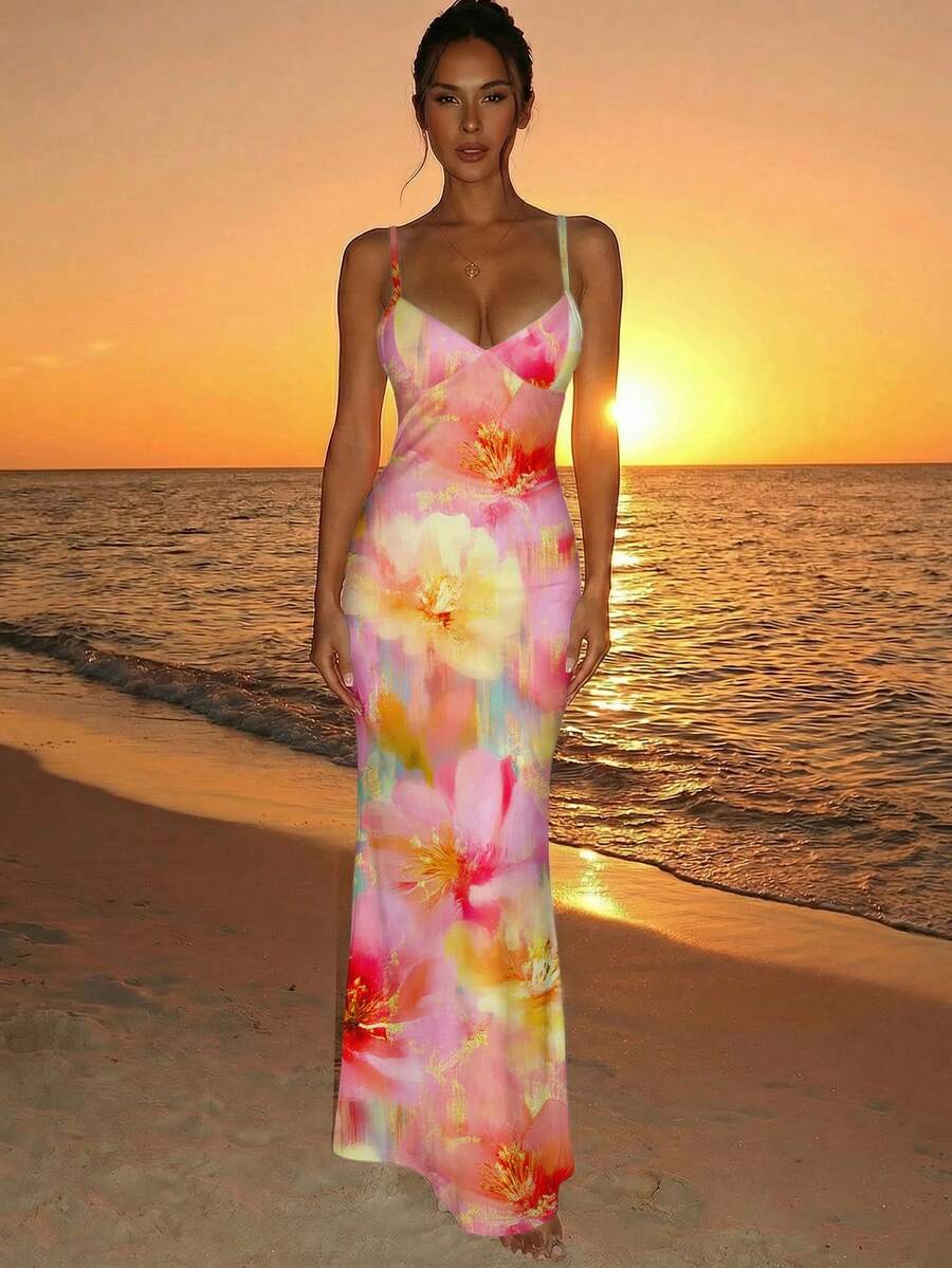 SUNFLARE – Tropical Print Bodycon Maxi Dress Multicolor_2