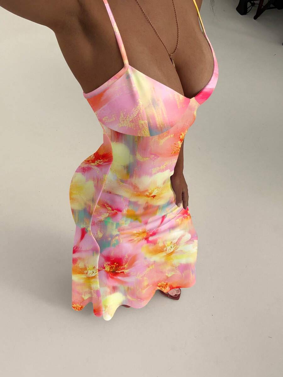 SUNFLARE – Tropical Print Bodycon Maxi Dress
