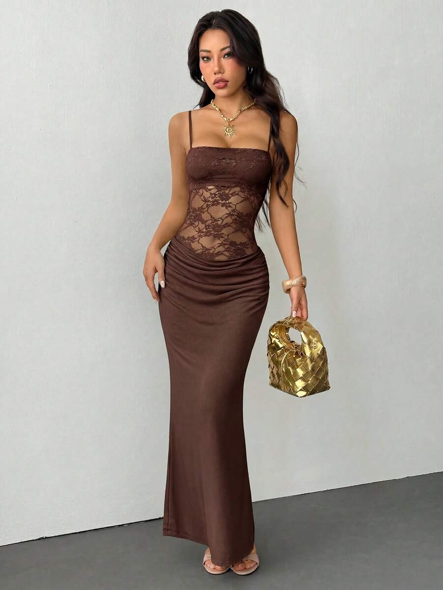 VALE -Lace Cami Bodycon Maxi Dress