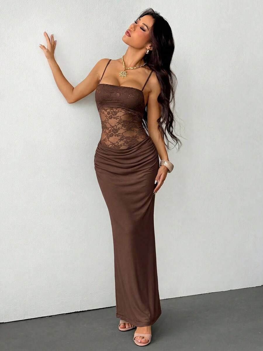 VALE -Lace Cami Bodycon Maxi Dress