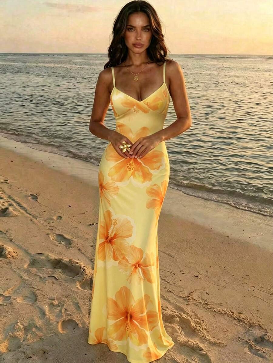 AZURA - Printed Cami Bodycon Maxi Dress