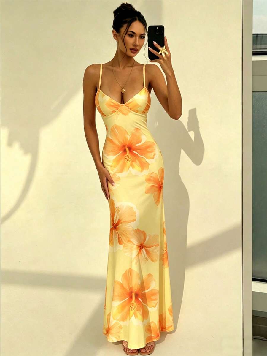 AZURA - Printed Cami Bodycon Maxi Dress