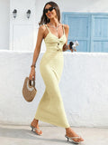 Soleïa- Twist Strap Bodycon Maxi Dress Light Yellow