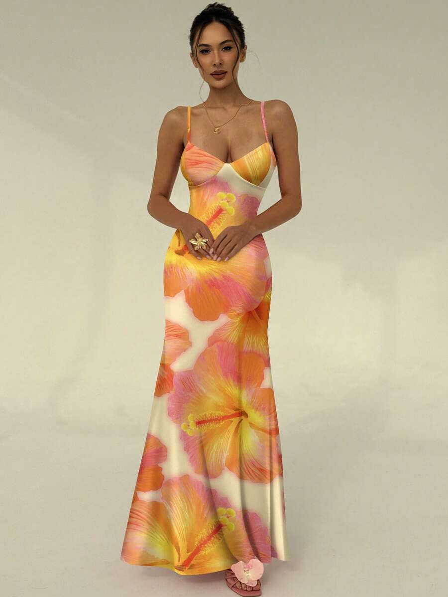 AZURA - Printed Cami Bodycon Maxi Dress
