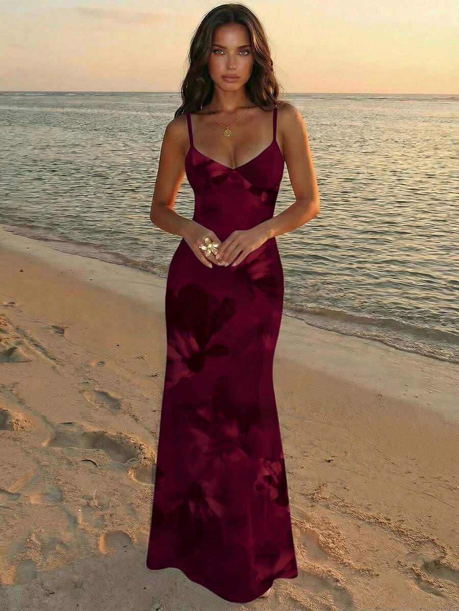 SUNFLARE – Tropical Print Bodycon Maxi Dress