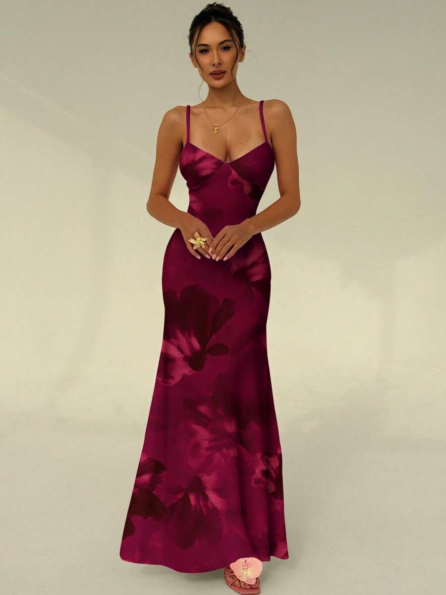 SUNFLARE – Tropical Print Bodycon Maxi Dress