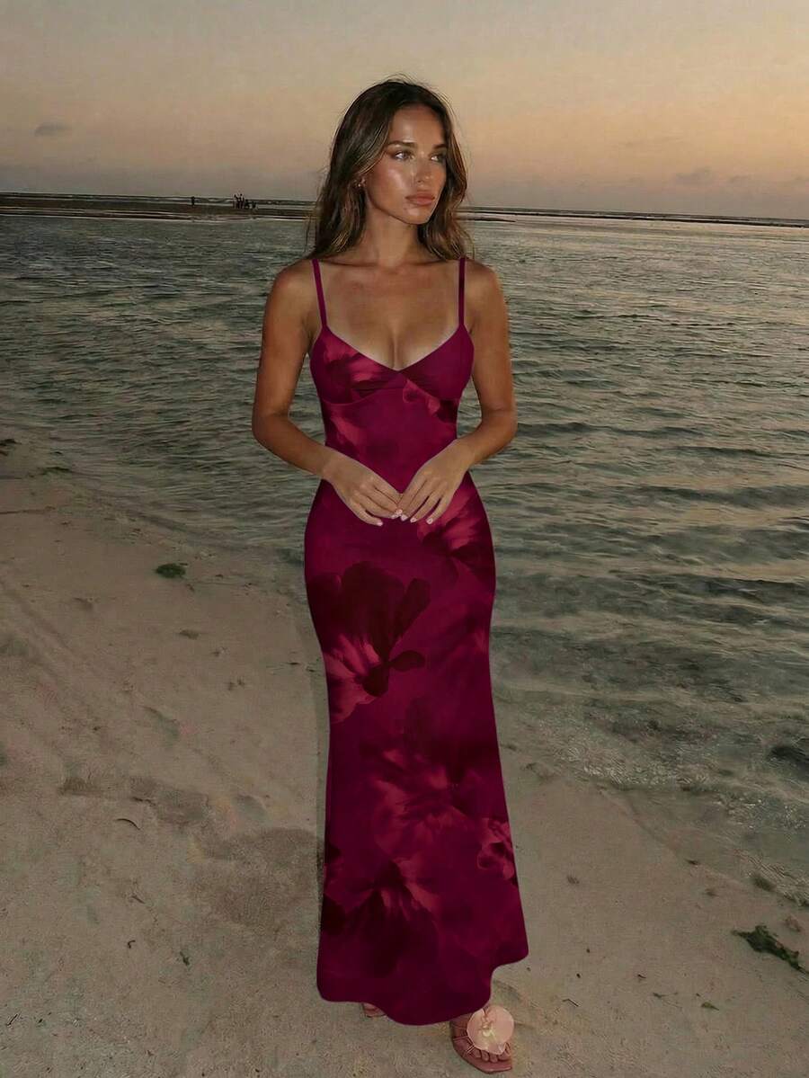 SUNFLARE – Tropical Print Bodycon Maxi Dress