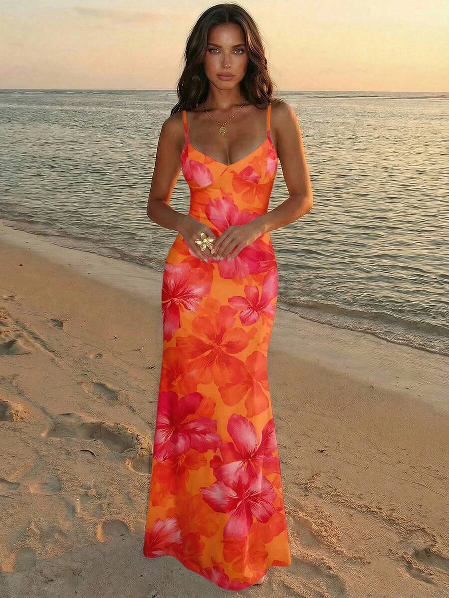 SOLARA - Floral Bodycon Maxi Dress