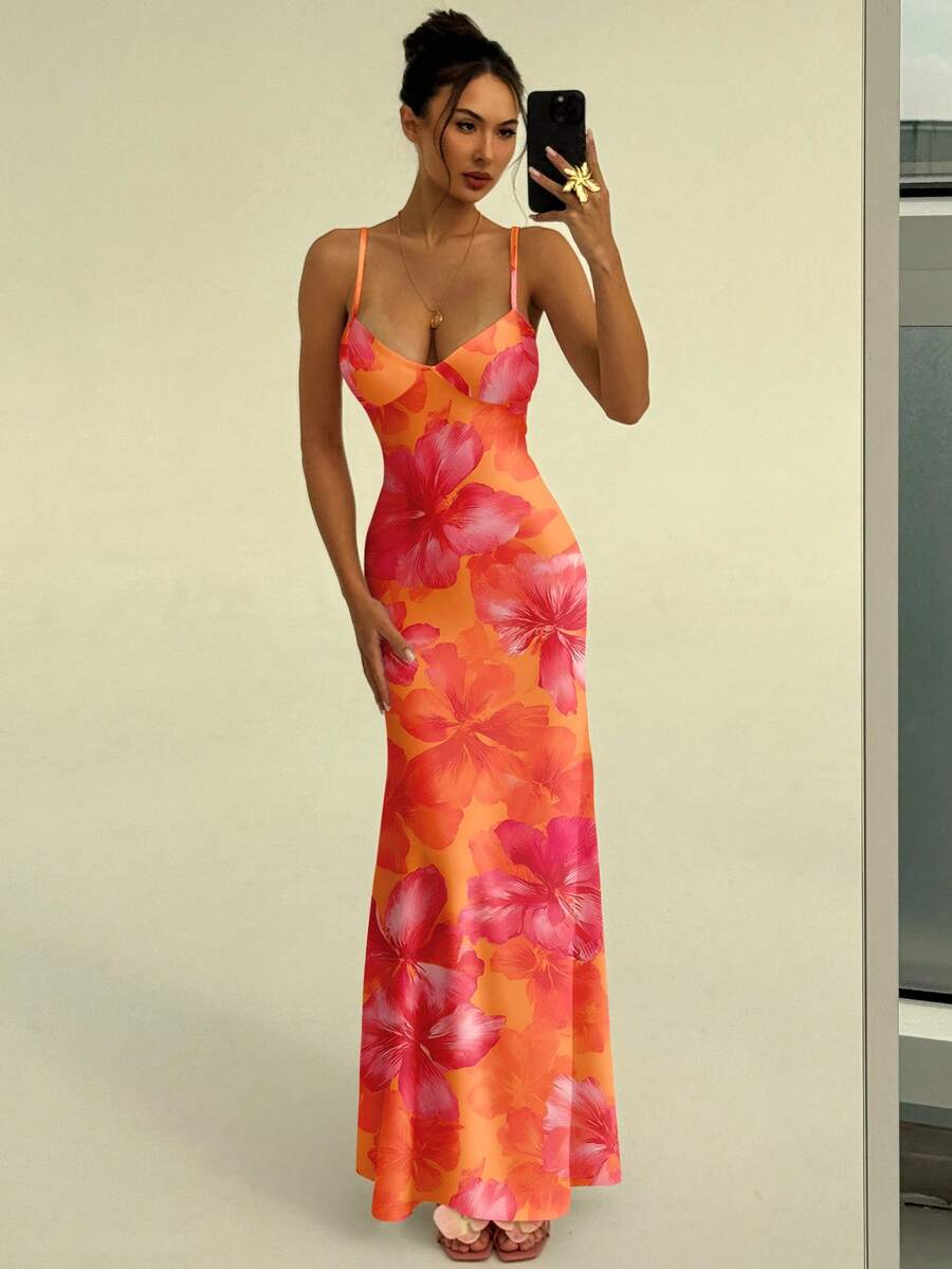 SOLARA - Floral Bodycon Maxi Dress