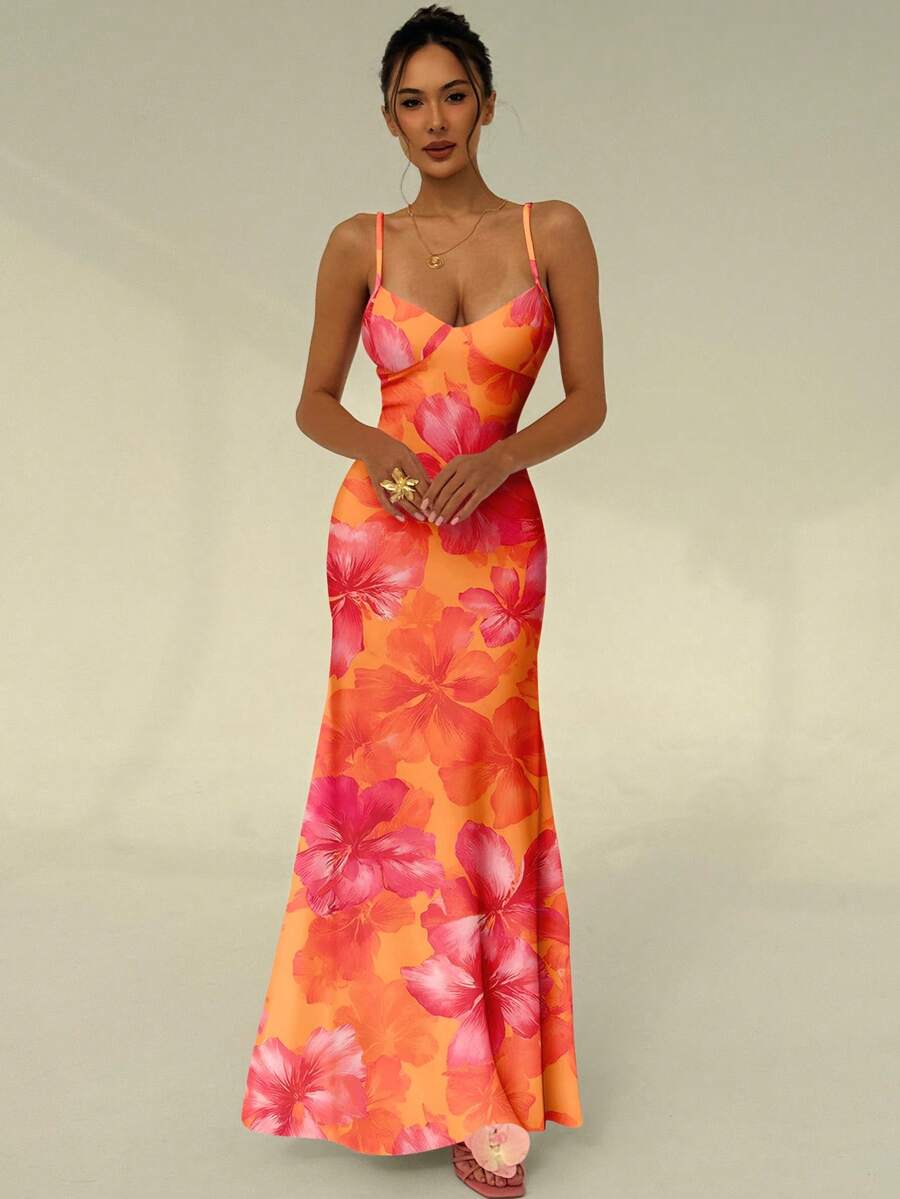 SOLARA - Floral Bodycon Maxi Dress