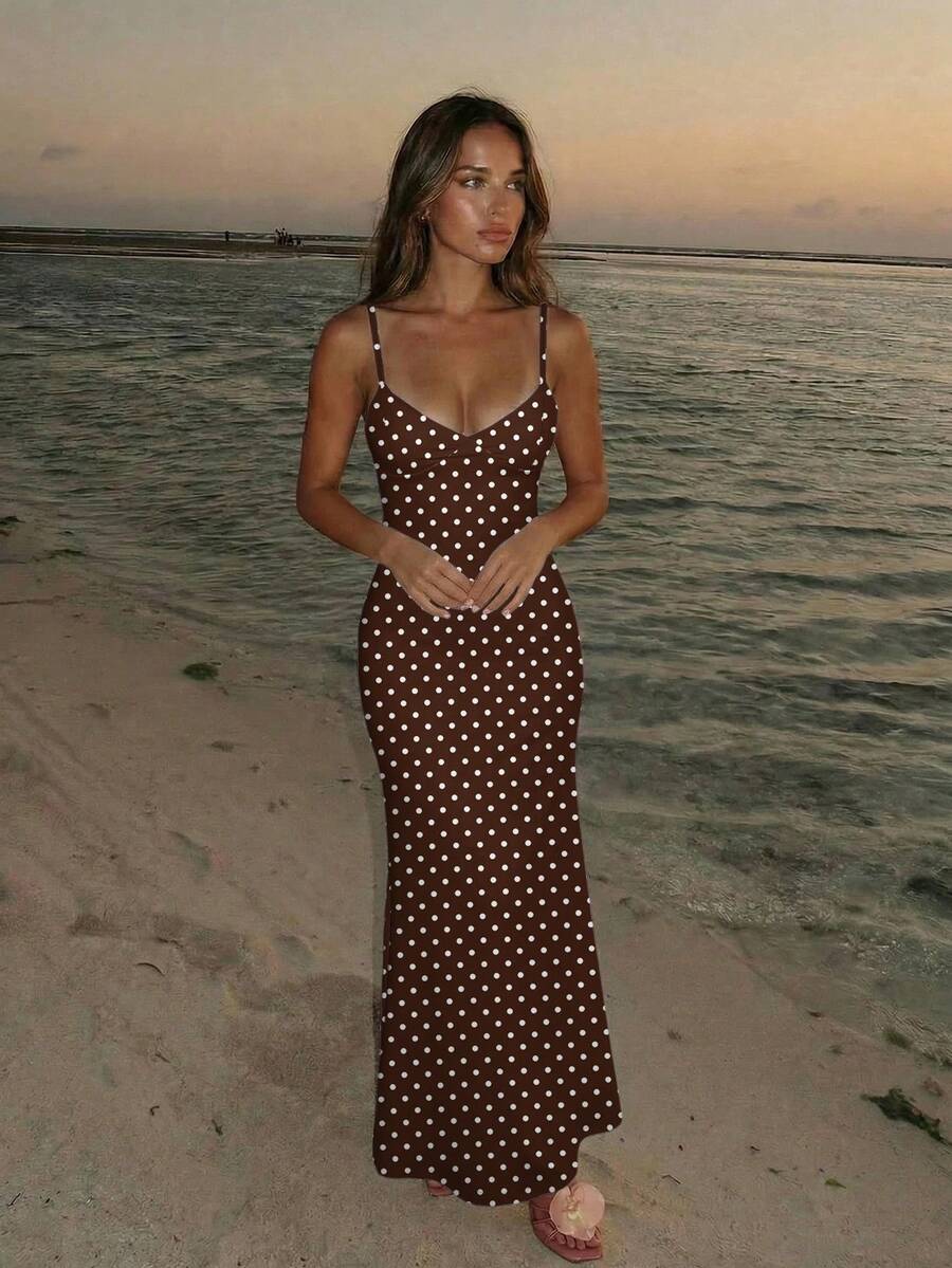Soléa -Polka Dot Bodycon Maxi Dress