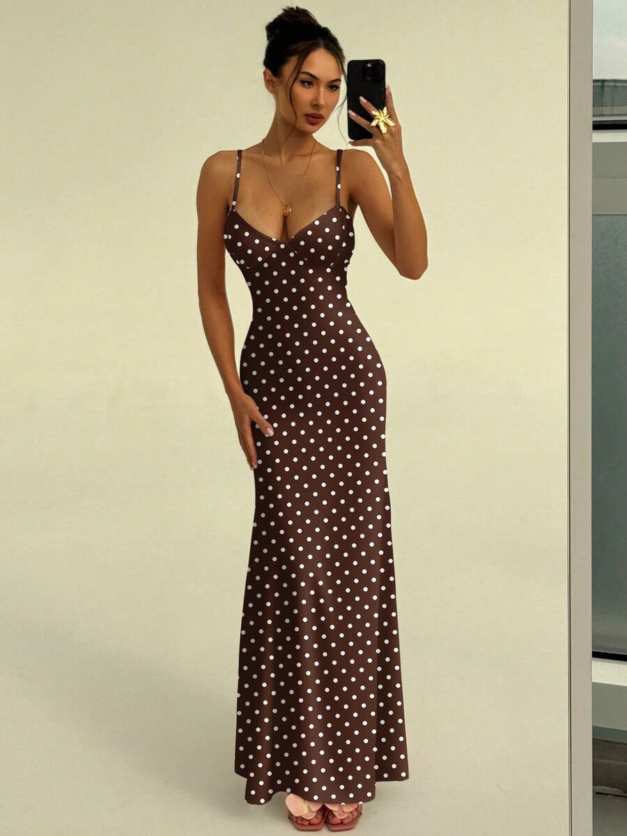 Soléa -Polka Dot Bodycon Maxi Dress