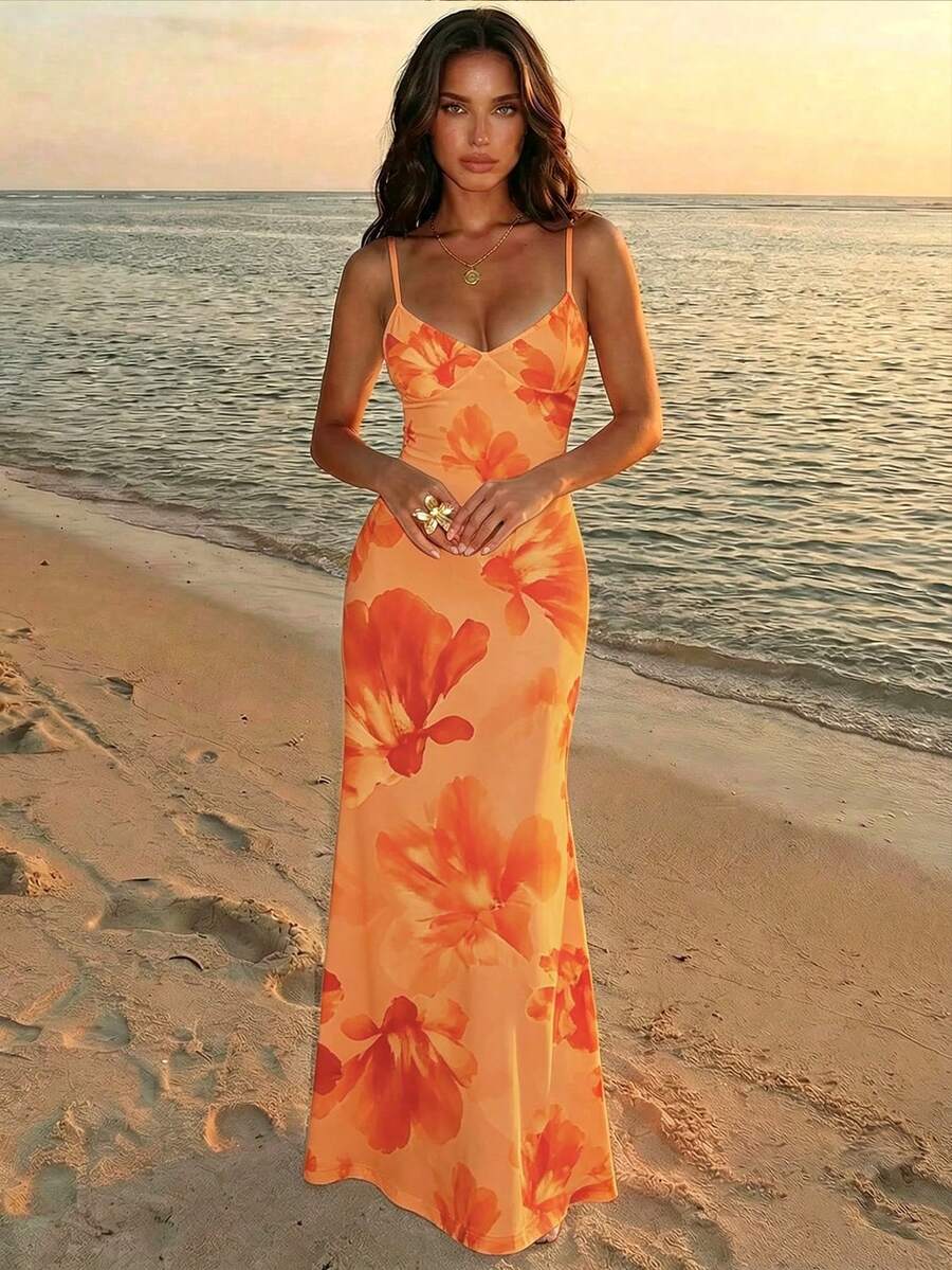 AZURA - Printed Cami Bodycon Maxi Dress
