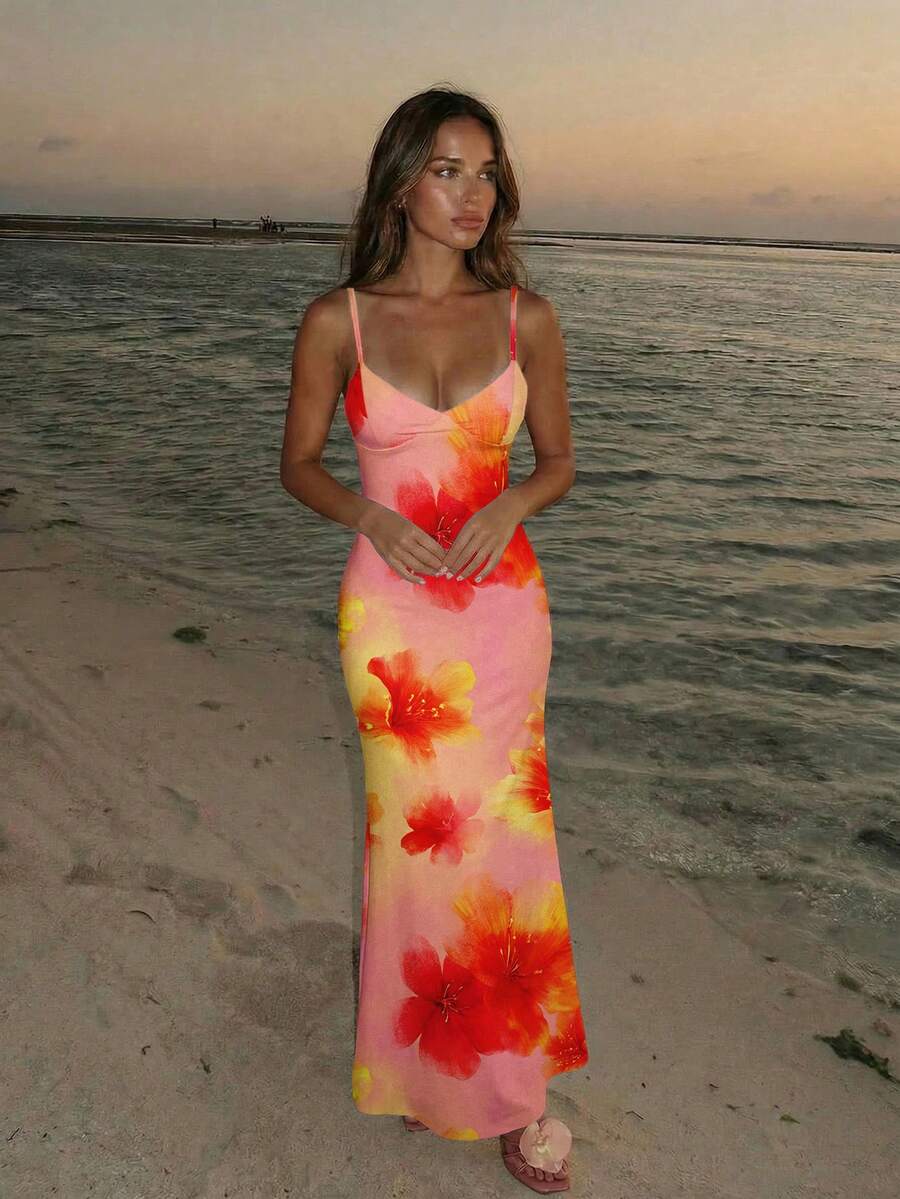 SOLARA - Floral Bodycon Maxi Dress