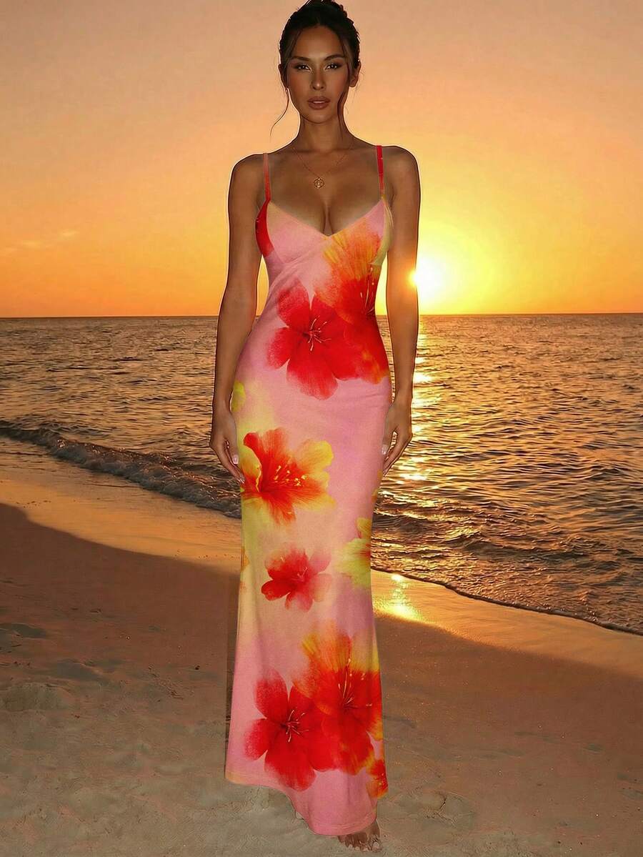 SOLARA - Floral Bodycon Maxi Dress