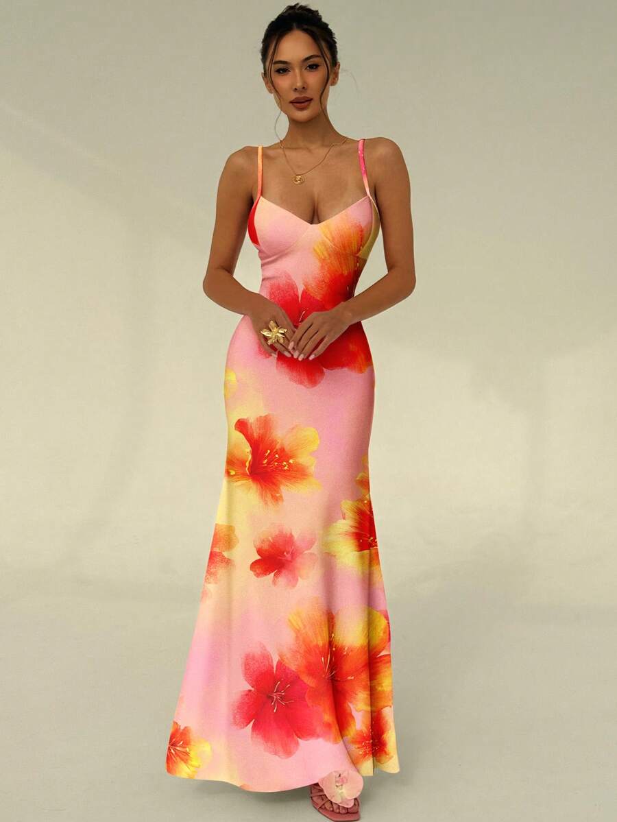 SOLARA - Floral Bodycon Maxi Dress
