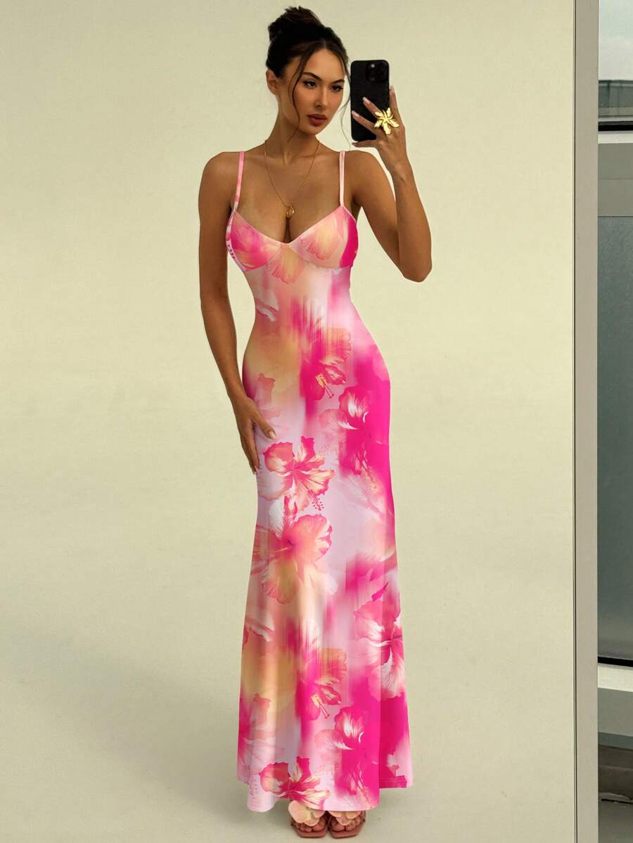 AZURA - Printed Cami Bodycon Maxi Dress