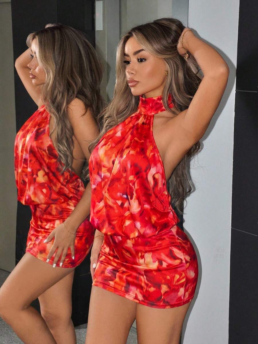 NOMA - High Neck Backless Bodycon Mini Dress Multicolor_6