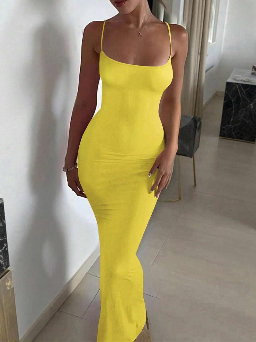 SOLINE - Spaghetti Strap Bodycon Maxi Dress