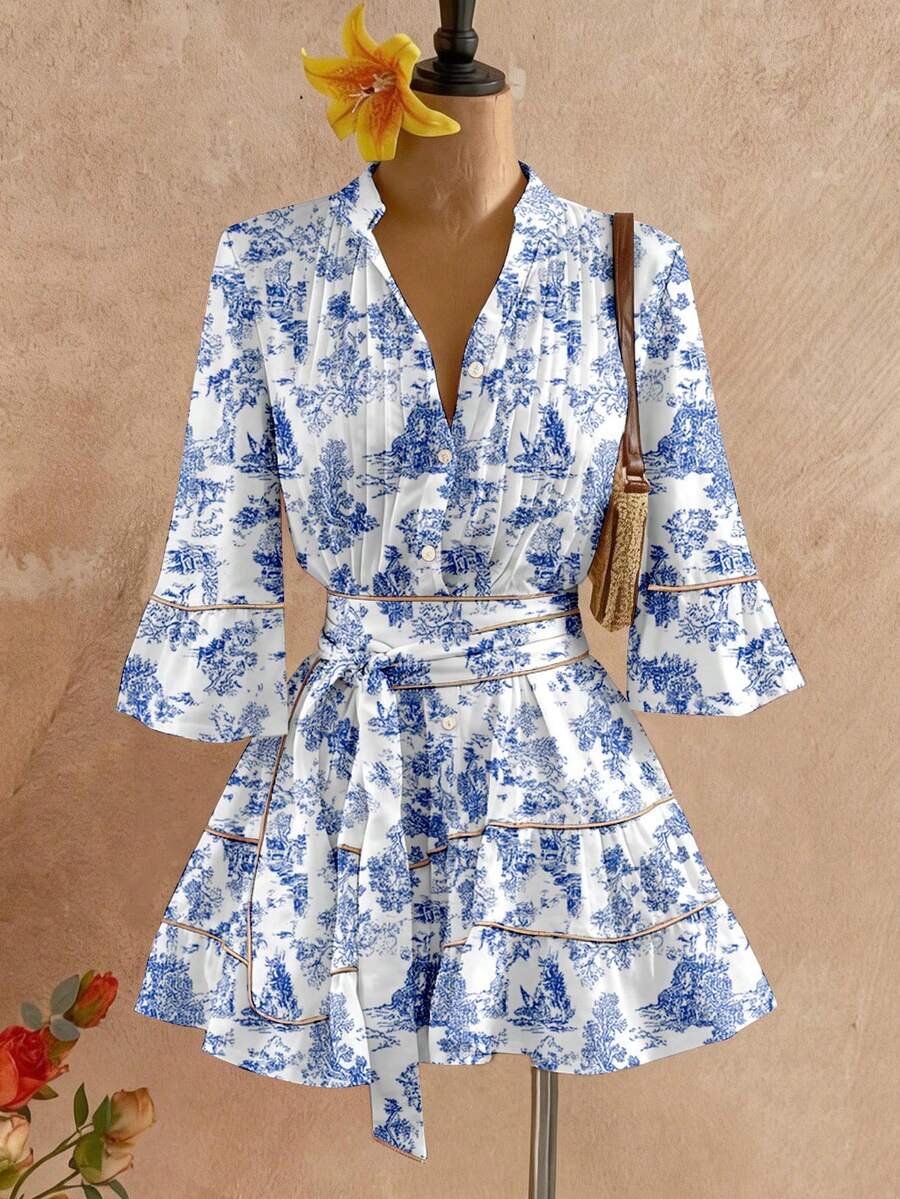 ROSELLE - Flare Sleeve Fit and Flare Mini Dress
