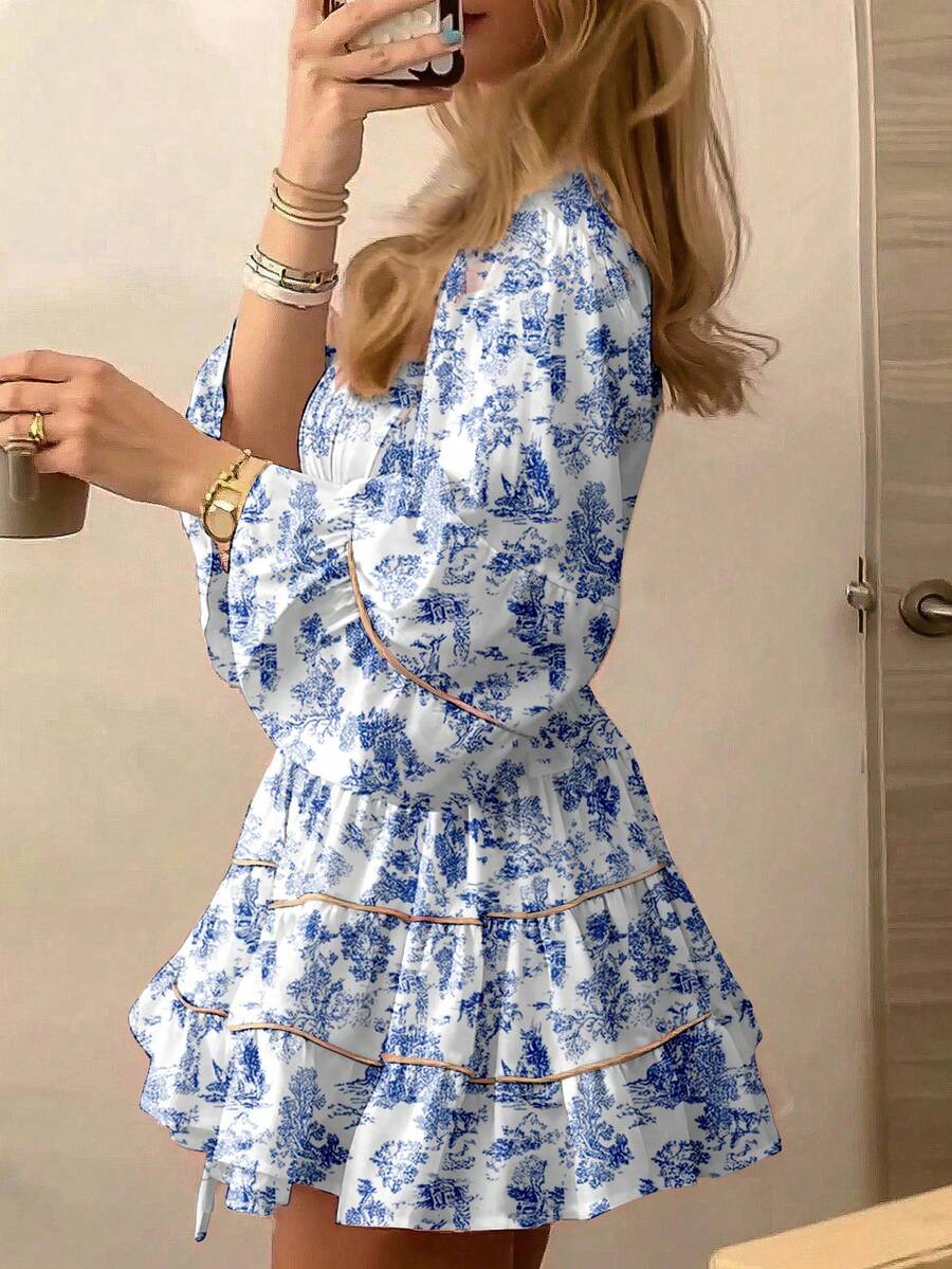 ROSELLE - Flare Sleeve Fit and Flare Mini Dress