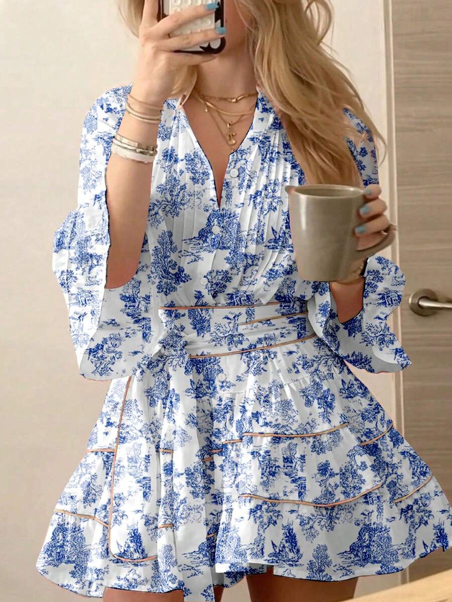 ROSELLE - Flare Sleeve Fit and Flare Mini Dress