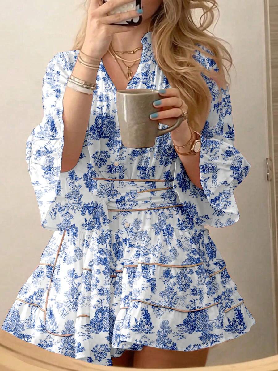 ROSELLE - Flare Sleeve Fit and Flare Mini Dress