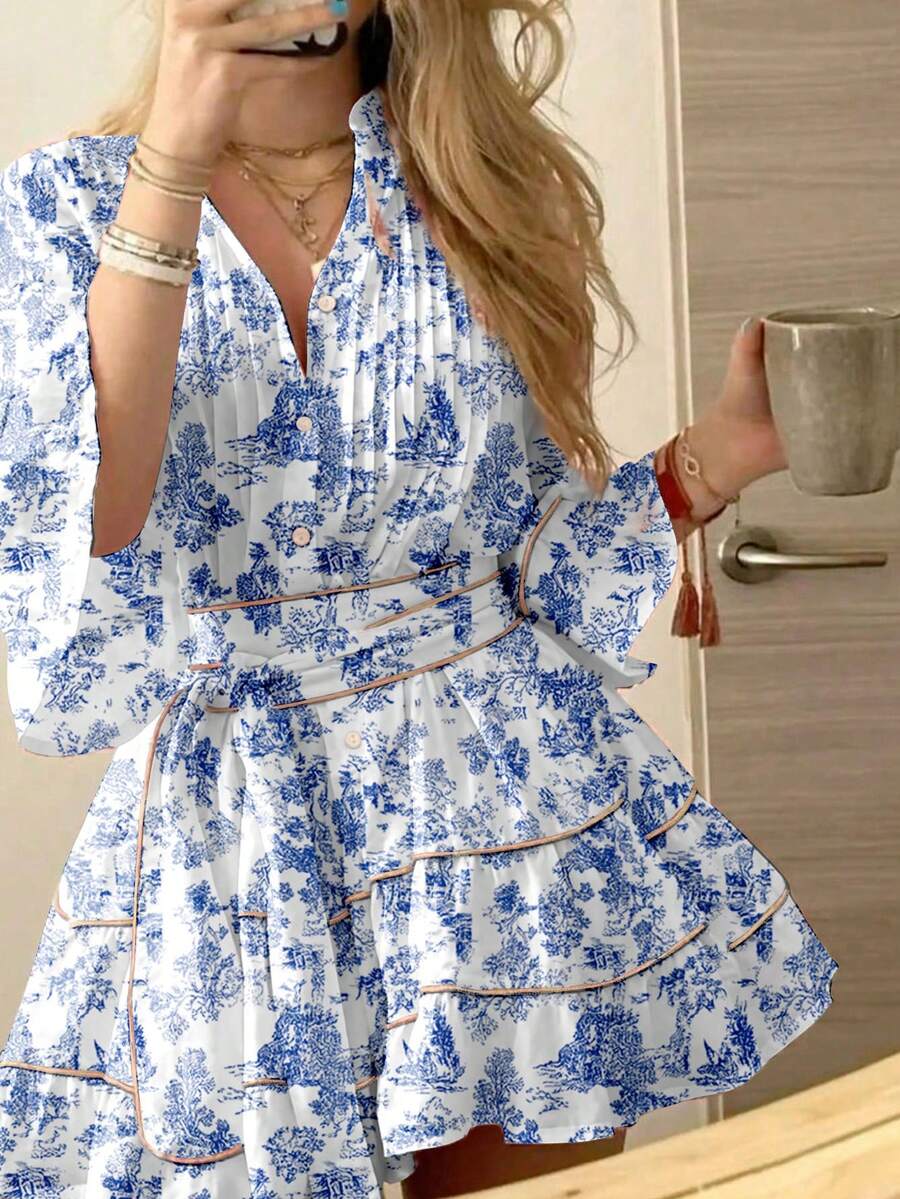 ROSELLE - Flare Sleeve Fit and Flare Mini Dress