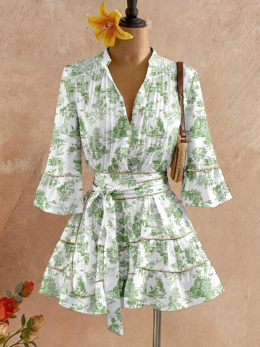 ROSELLE - Flare Sleeve Fit and Flare Mini Dress