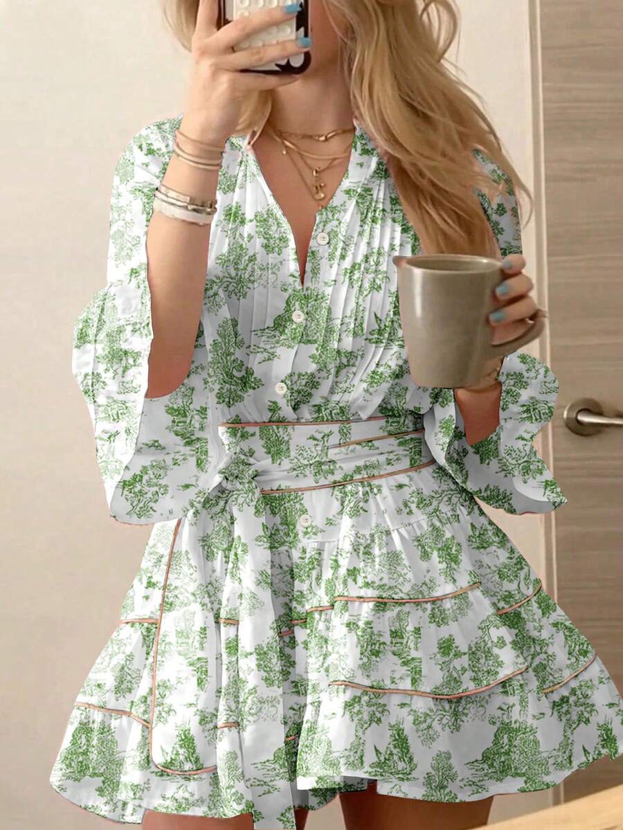 ROSELLE - Flare Sleeve Fit and Flare Mini Dress
