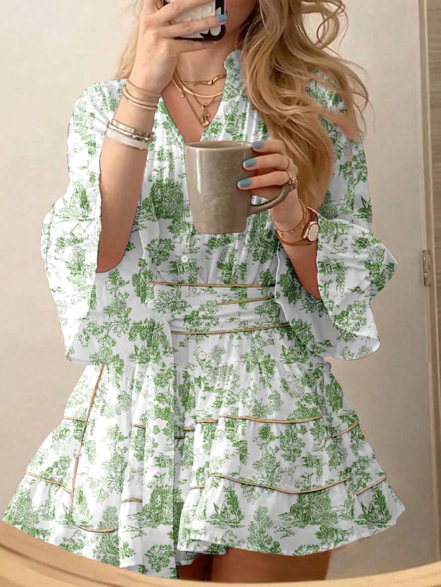 ROSELLE - Flare Sleeve Fit and Flare Mini Dress