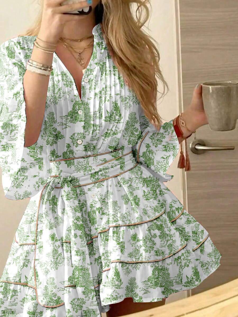 ROSELLE - Flare Sleeve Fit and Flare Mini Dress