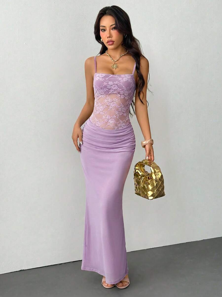 VALE -Lace Cami Bodycon Maxi Dress